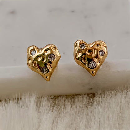 Molten Heart CZ Stud Earrings