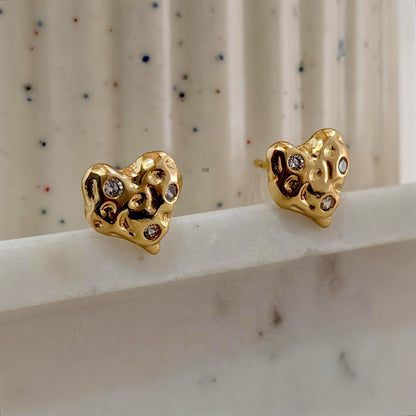 Molten Heart CZ Stud Earrings
