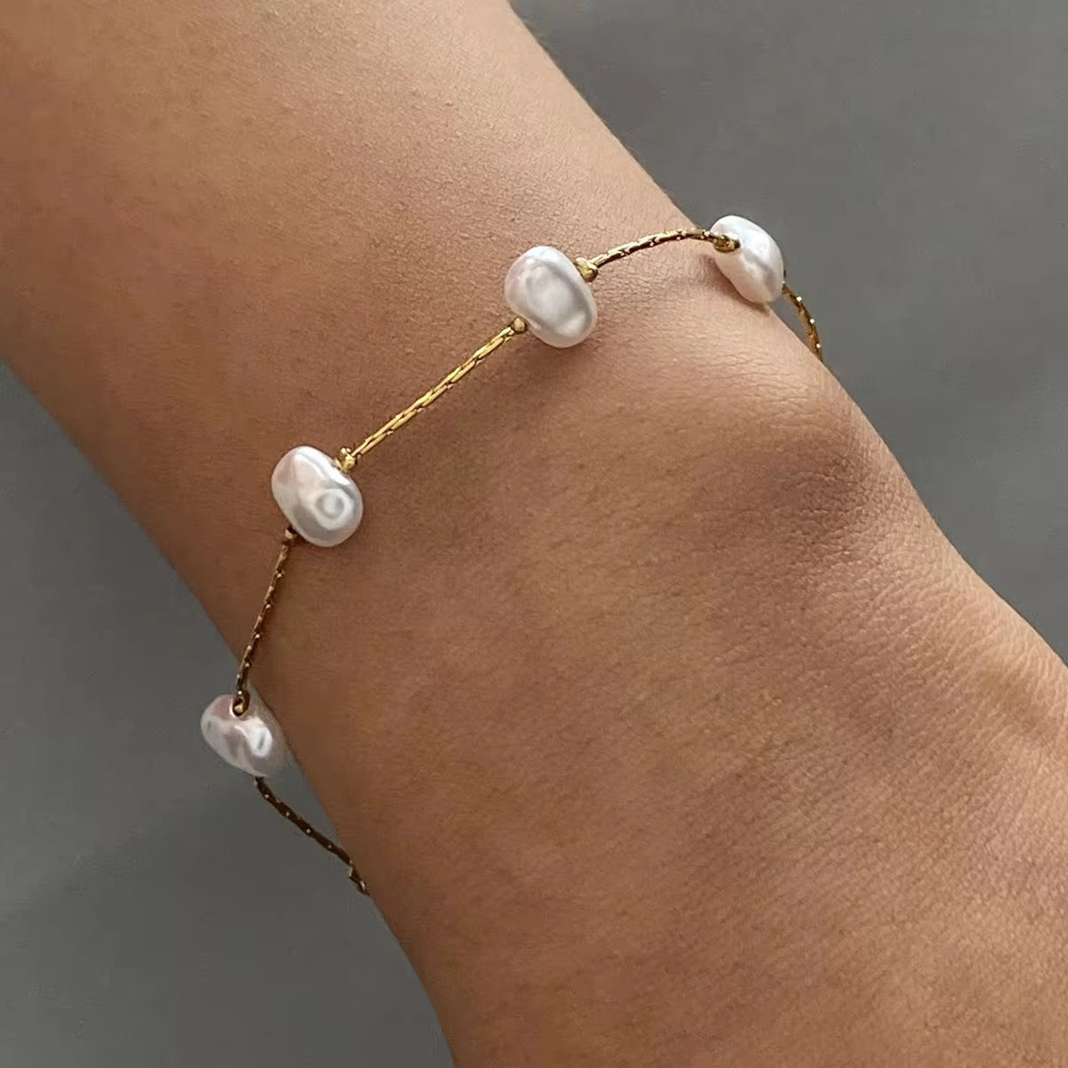Pearl Station Gold Chain Bracelet