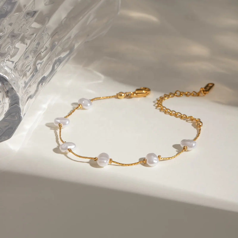 Pearl Station Gold Chain Bracelet
