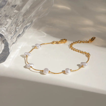 Pearl Station Gold Chain Bracelet