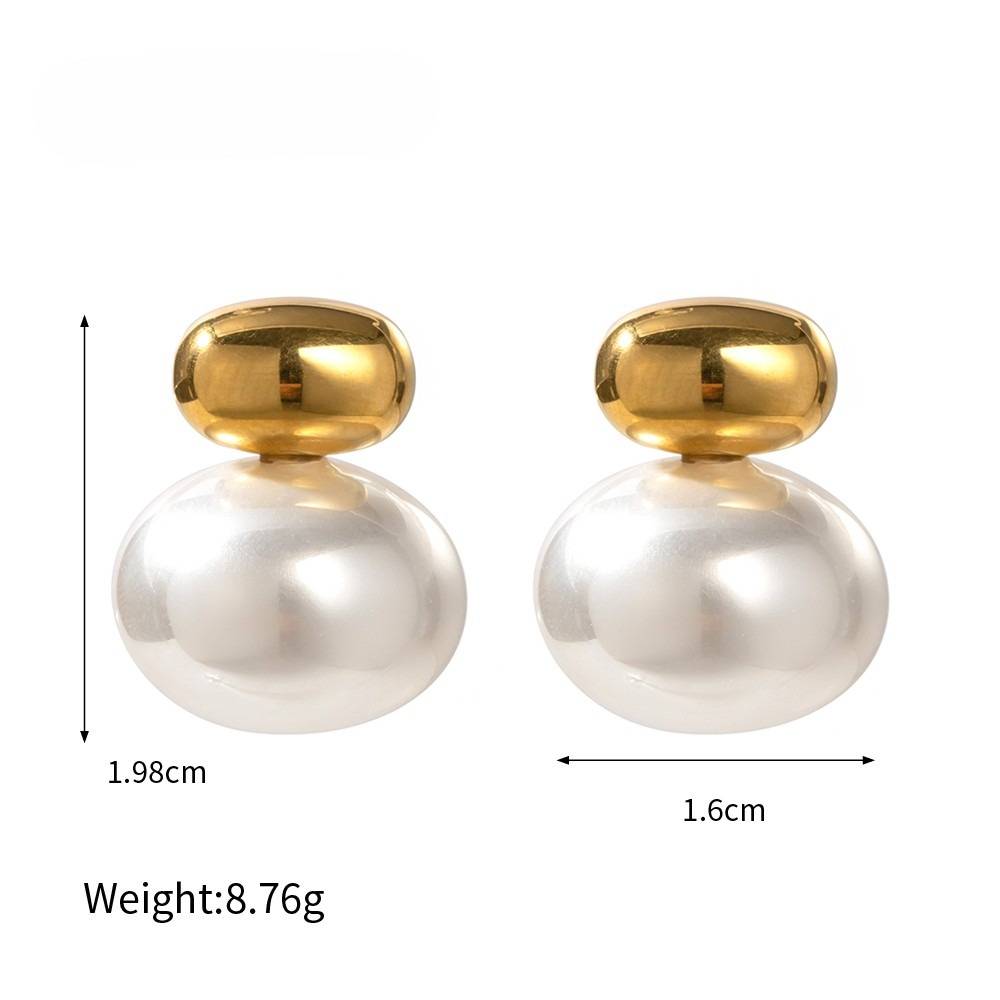Gold Bead Big Pearl Stud Earrings