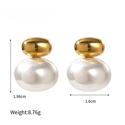 Gold Bead Big Pearl Stud Earrings