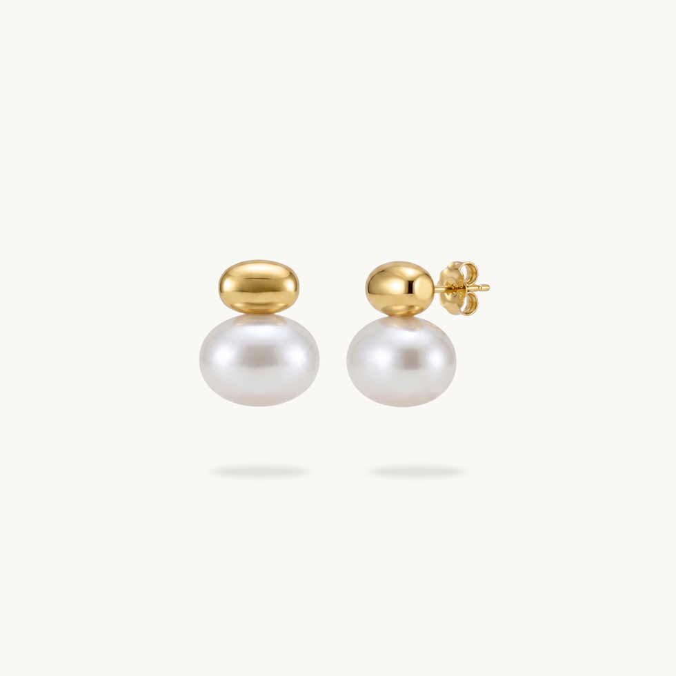 Gold Bead Big Pearl Stud Earrings