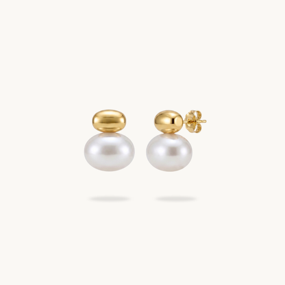Gold Bead Big Pearl Stud Earrings
