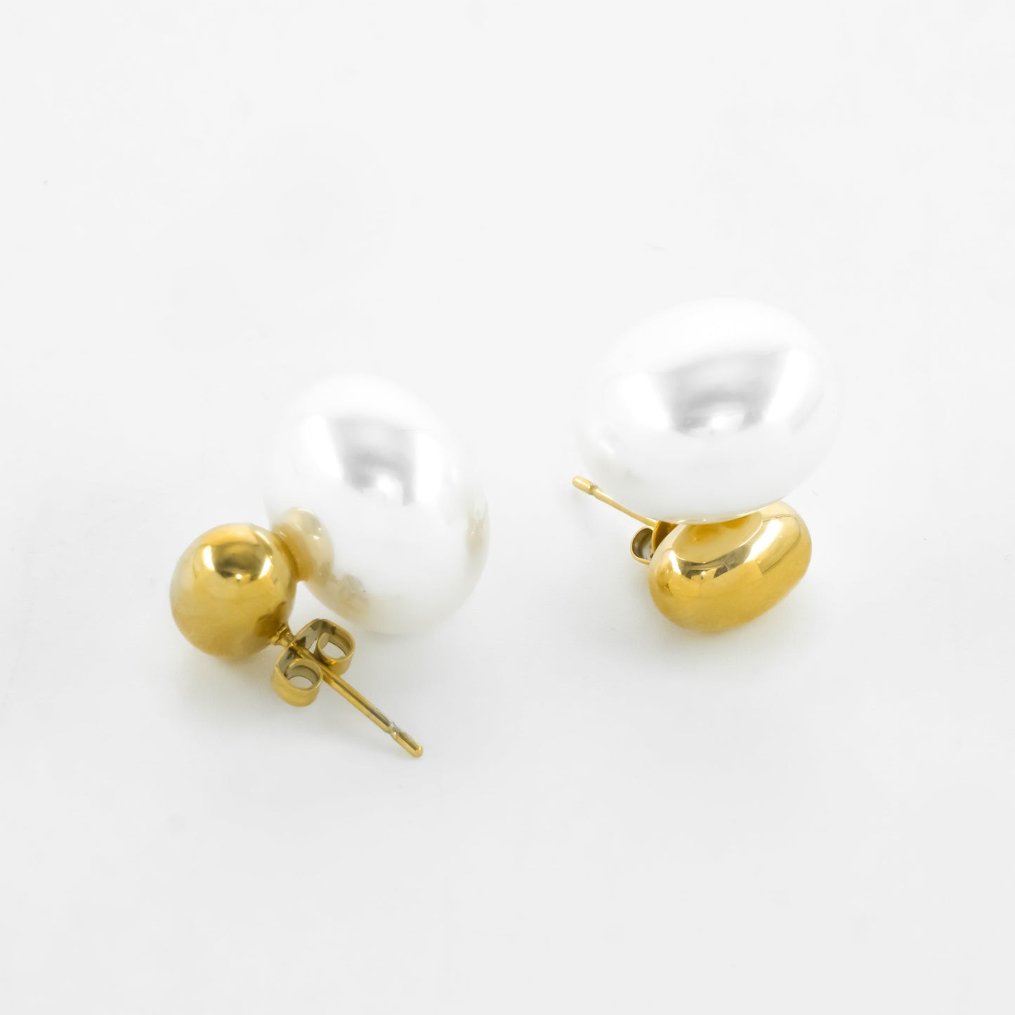Gold Bead Big Pearl Stud Earrings