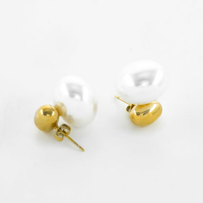 Gold Bead Big Pearl Stud Earrings