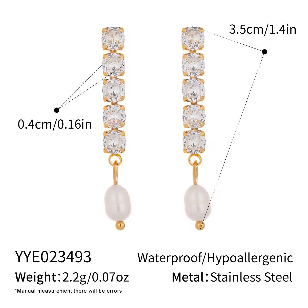 CZ Tennis Pearl Drop Earrings