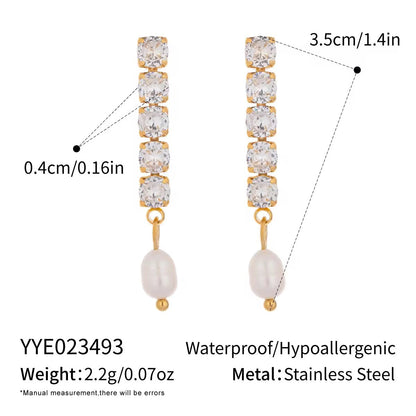 CZ Tennis Pearl Drop Earrings