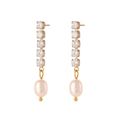 CZ Tennis Pearl Drop Earrings