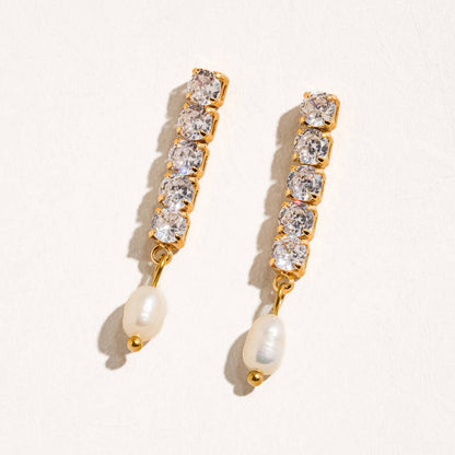 CZ Tennis Pearl Drop Earrings