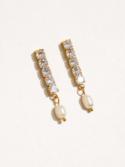 CZ Tennis Pearl Drop Earrings