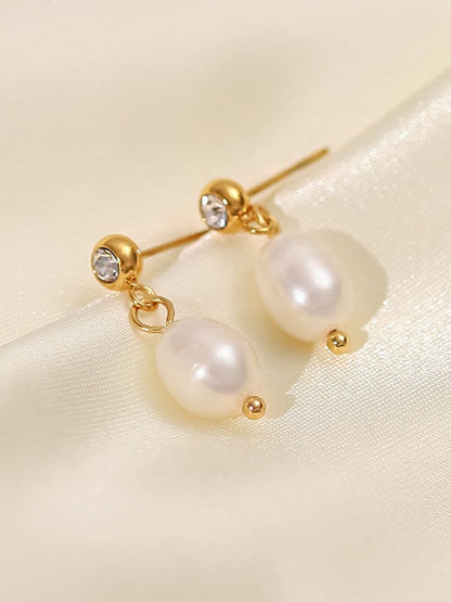 CZ Bezel Fresh Water Pearl Drop Earrings