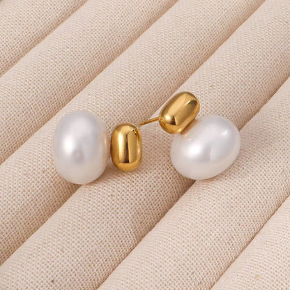 Gold Bead Big Pearl Stud Earrings