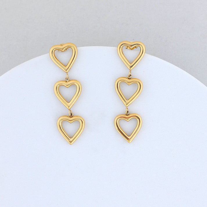 Triple Heart Cutout Dangle Earrings