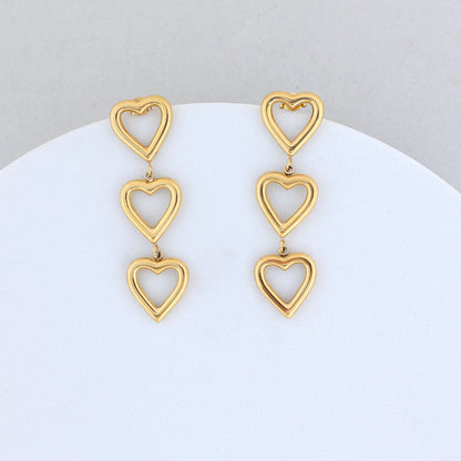Triple Heart Cutout Dangle Earrings