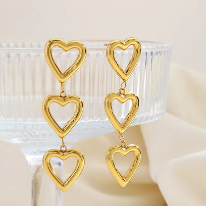 Triple Heart Cutout Dangle Earrings