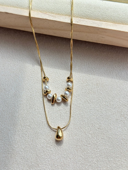 Pearl and Gold Bead Double Layer Necklace