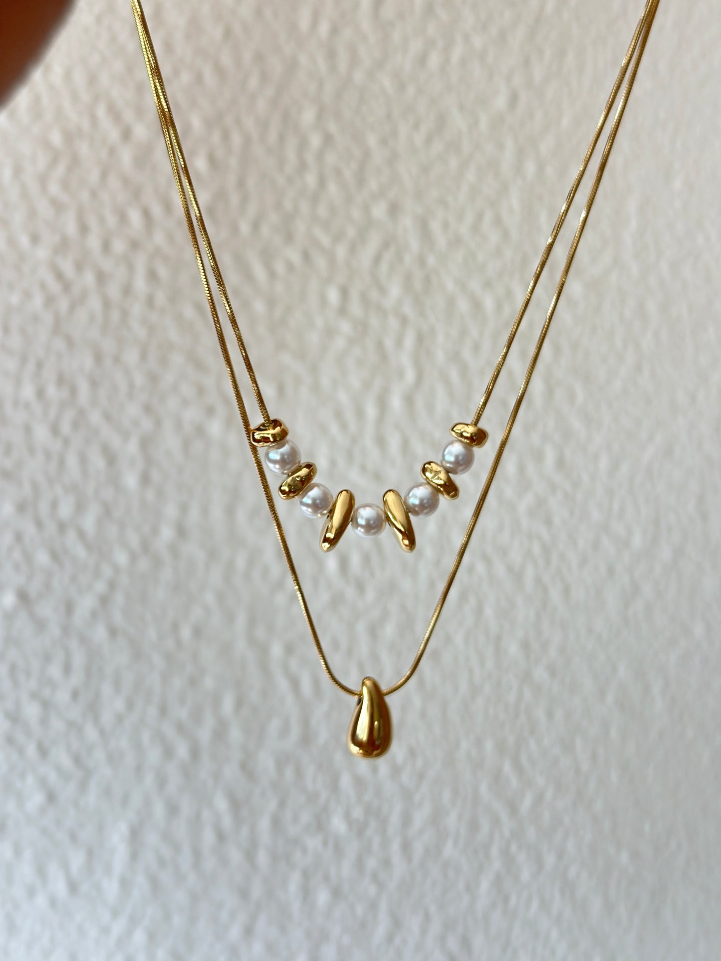 Pearl and Gold Bead Double Layer Necklace