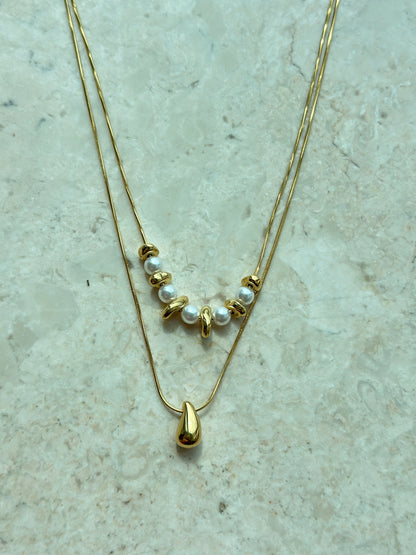 Pearl and Gold Bead Double Layer Necklace
