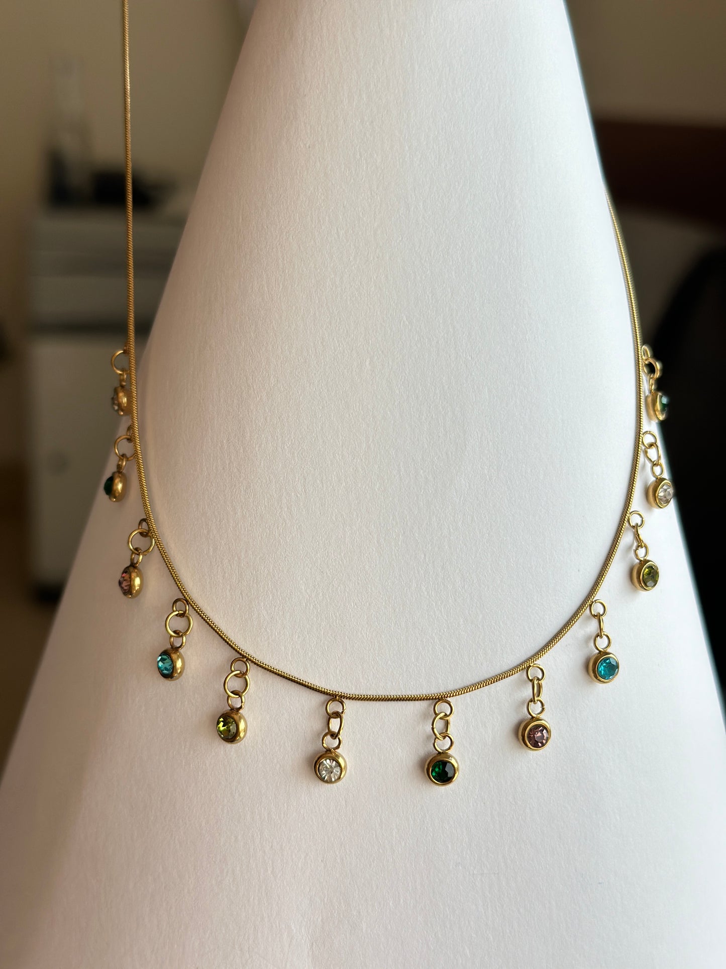 Rainbow Crystal Fringe Necklace