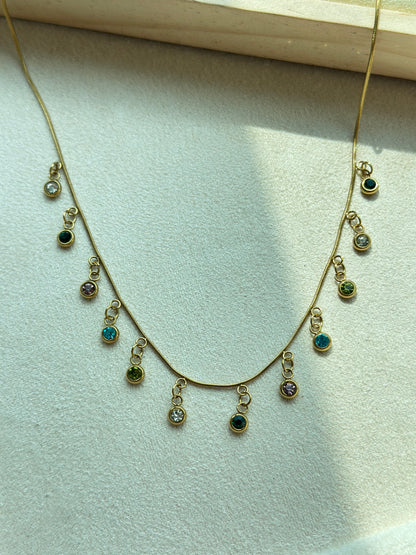 Rainbow Crystal Fringe Necklace