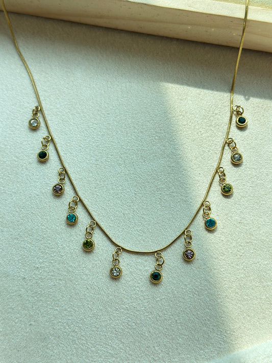 Rainbow Crystal Fringe Necklace