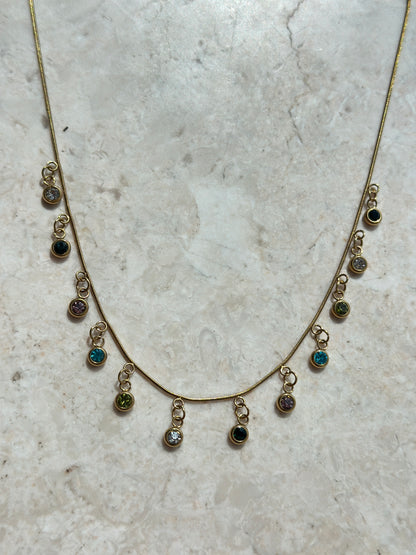 Rainbow Crystal Fringe Necklace