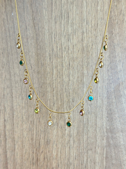 Rainbow Crystal Fringe Necklace