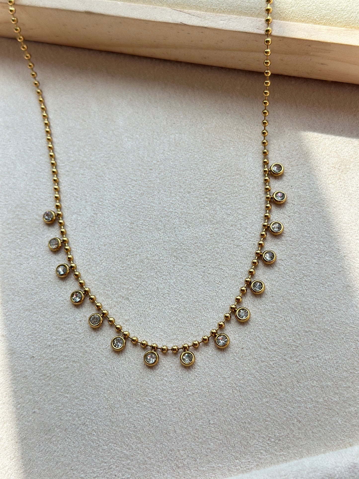 Crystal Bezel Fringe Ball Chain Necklace