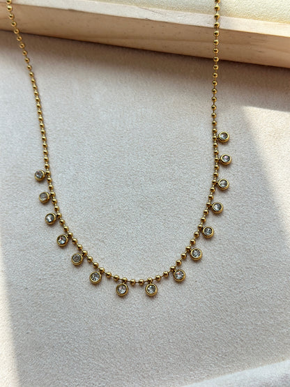Crystal Bezel Fringe Ball Chain Necklace