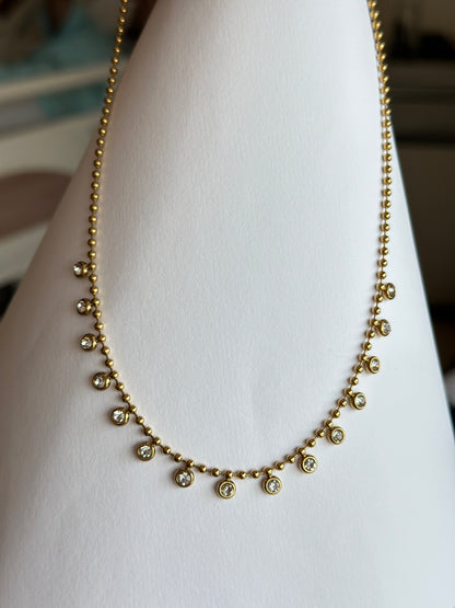 Crystal Bezel Fringe Ball Chain Necklace