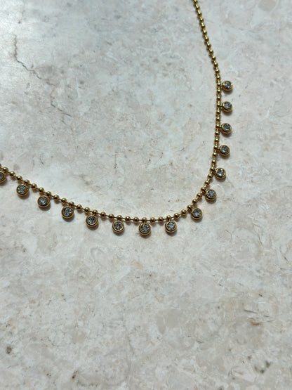 Crystal Bezel Fringe Ball Chain Necklace
