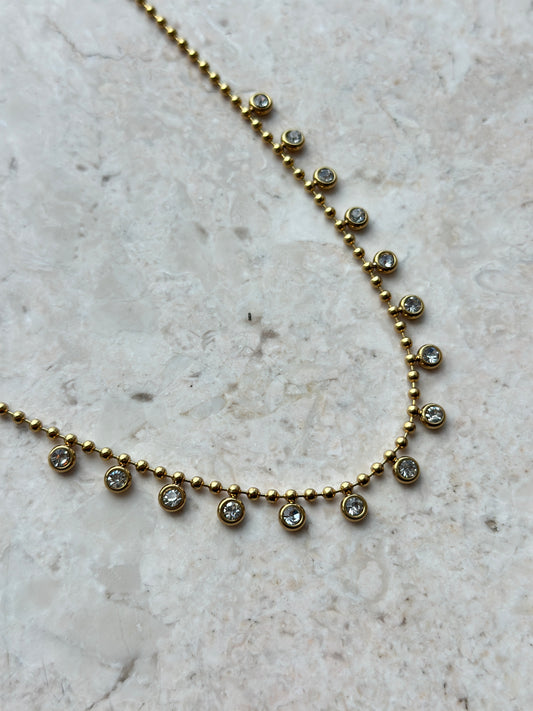 Crystal Bezel Fringe Ball Chain Necklace