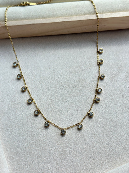 Crystal Bezel Fringe Cable Chain Necklace