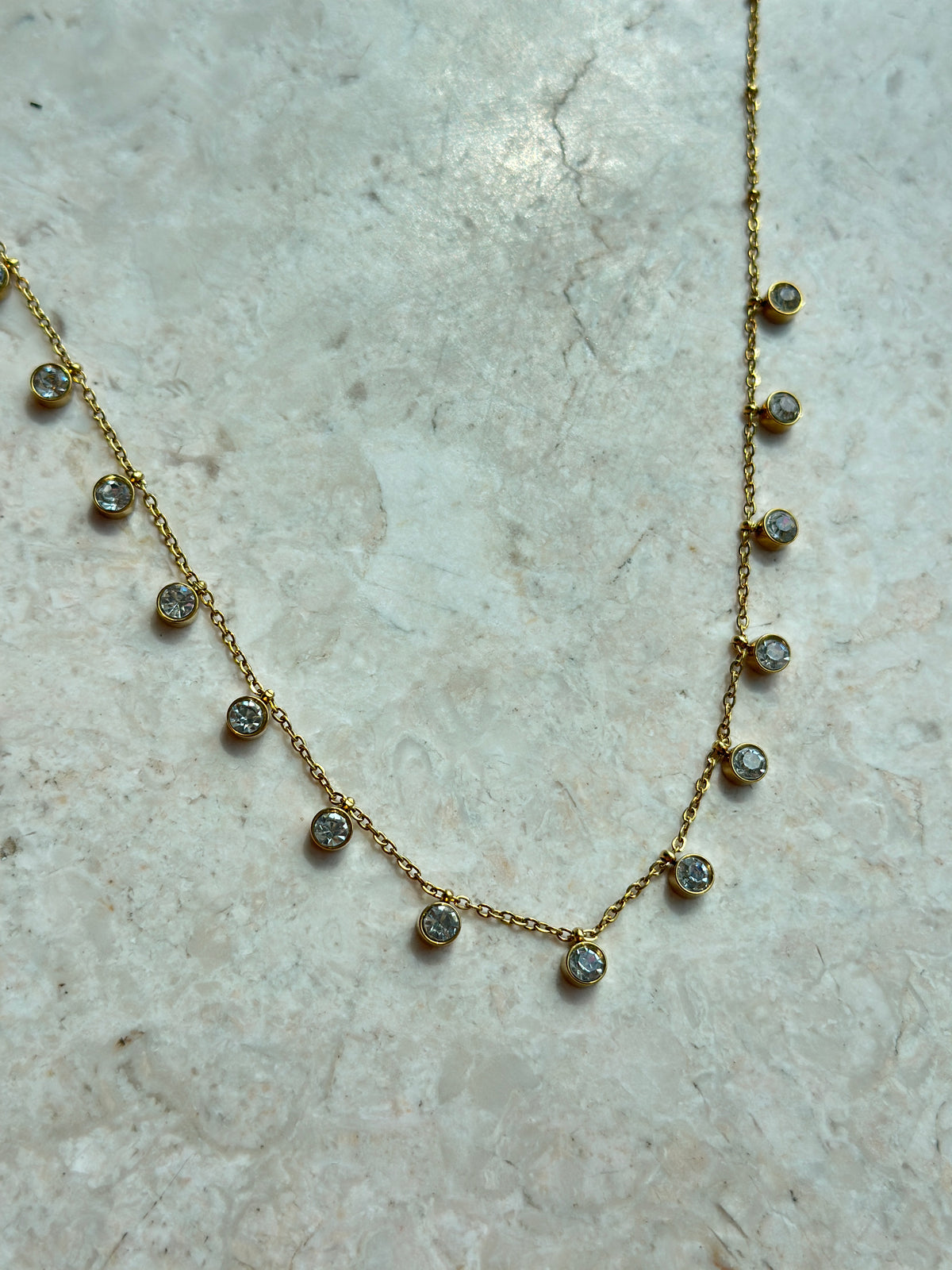 Crystal Bezel Fringe Cable Chain Necklace