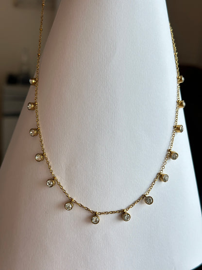 Crystal Bezel Fringe Cable Chain Necklace