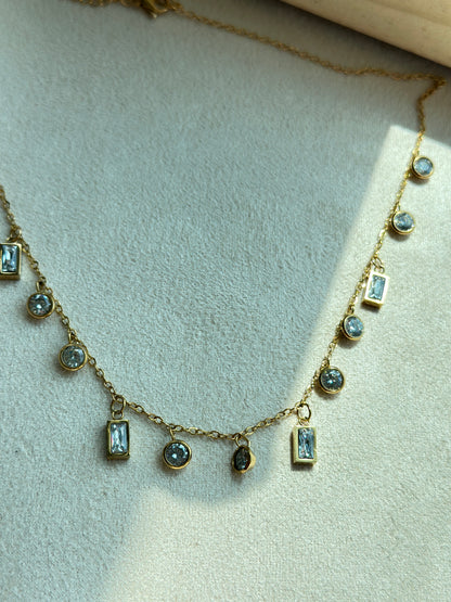 Crystal Bezel Fringe Necklace