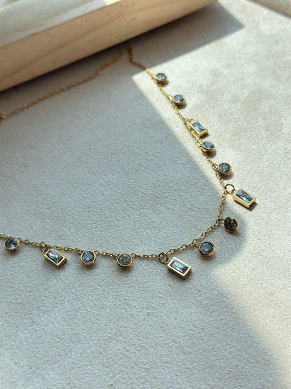 Crystal Bezel Fringe Necklace