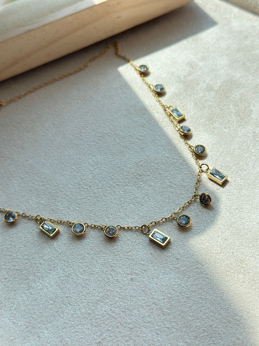 Crystal Bezel Fringe Necklace