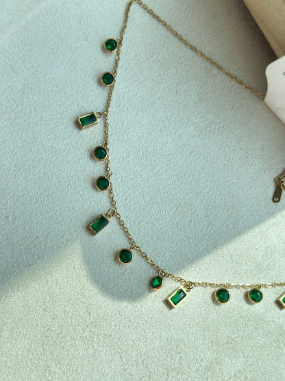 Crystal Bezel Fringe Necklace