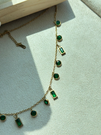 Crystal Bezel Fringe Necklace
