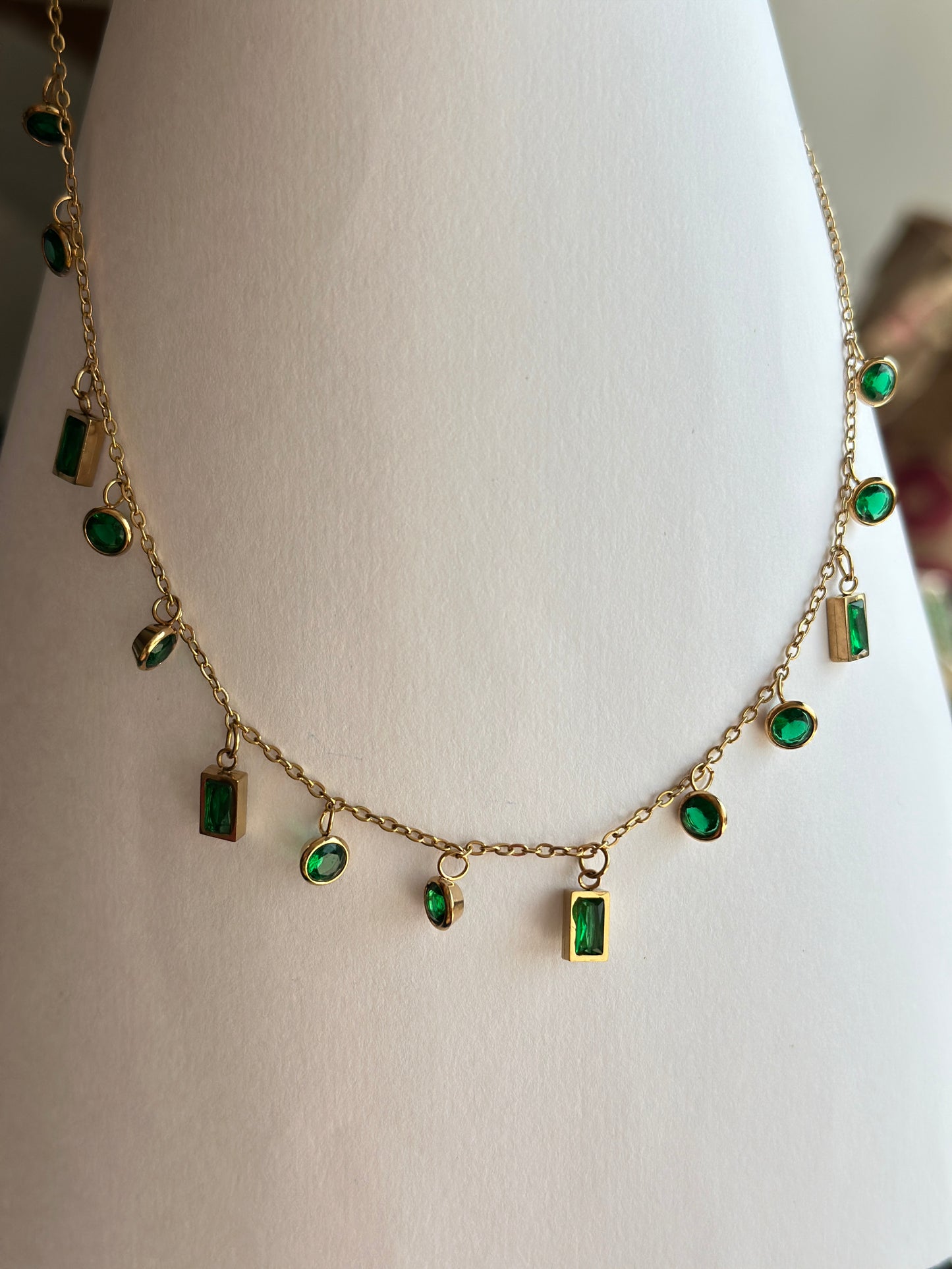 Crystal Bezel Fringe Necklace