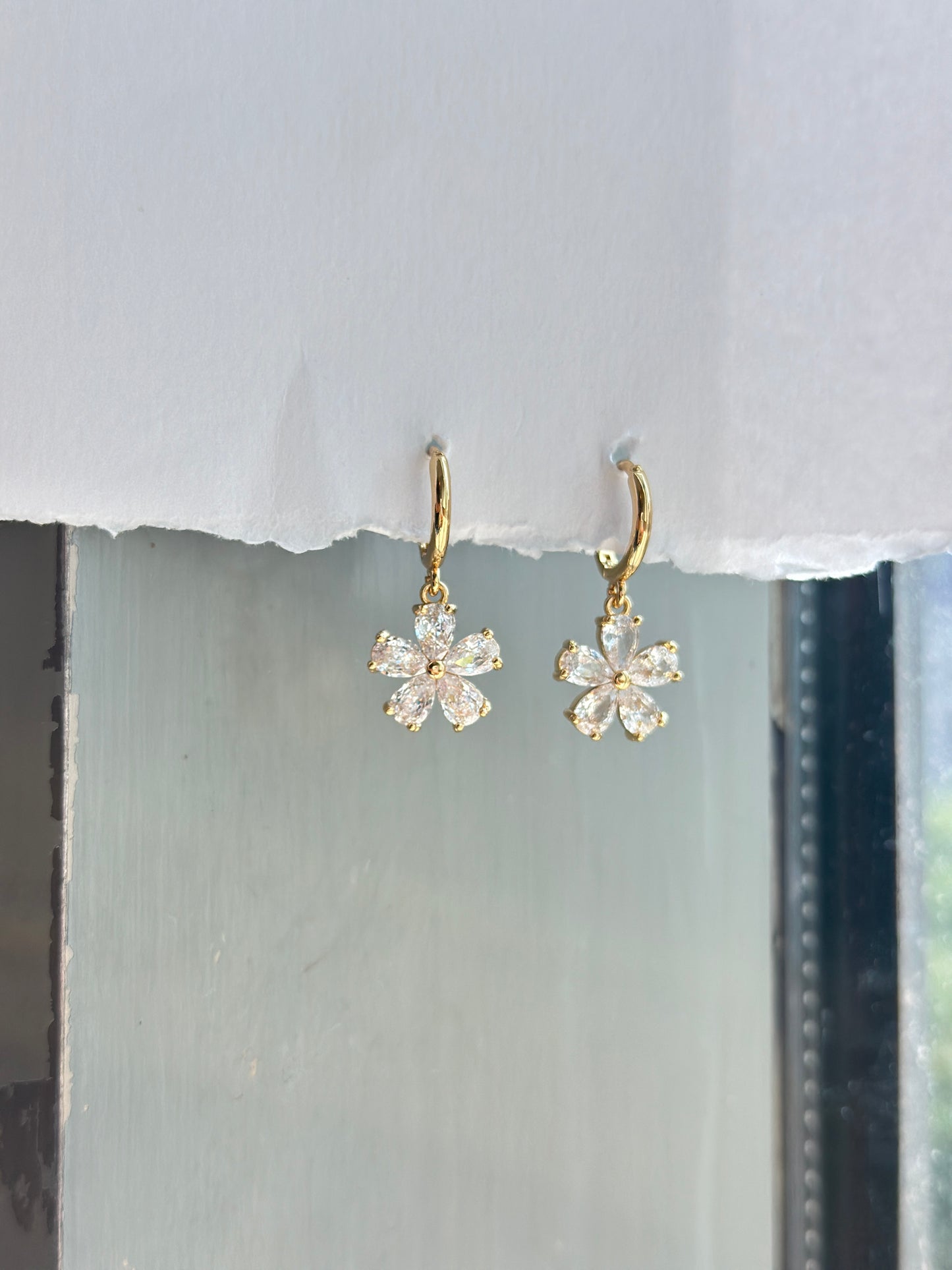 Crystal Flower Hoop Drop Earrings