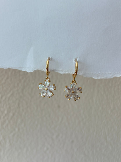 Crystal Flower Hoop Drop Earrings