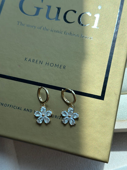 Crystal Flower Hoop Drop Earrings