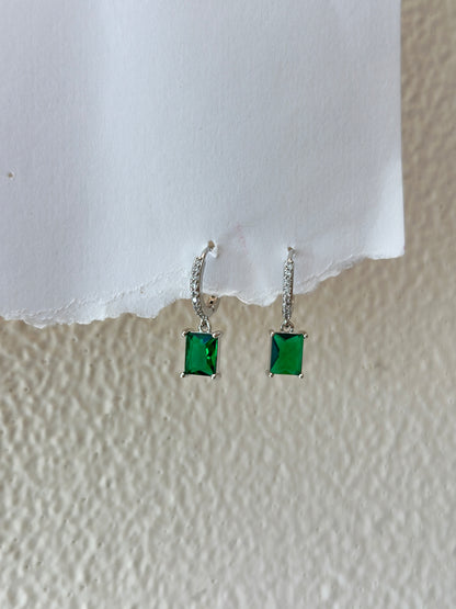Emerald Green Baguette Hoop Drop Earrings