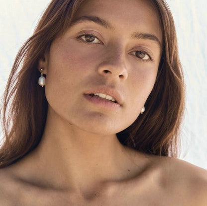 Gold Ball Fresh Water Pearl Drop Earrings
