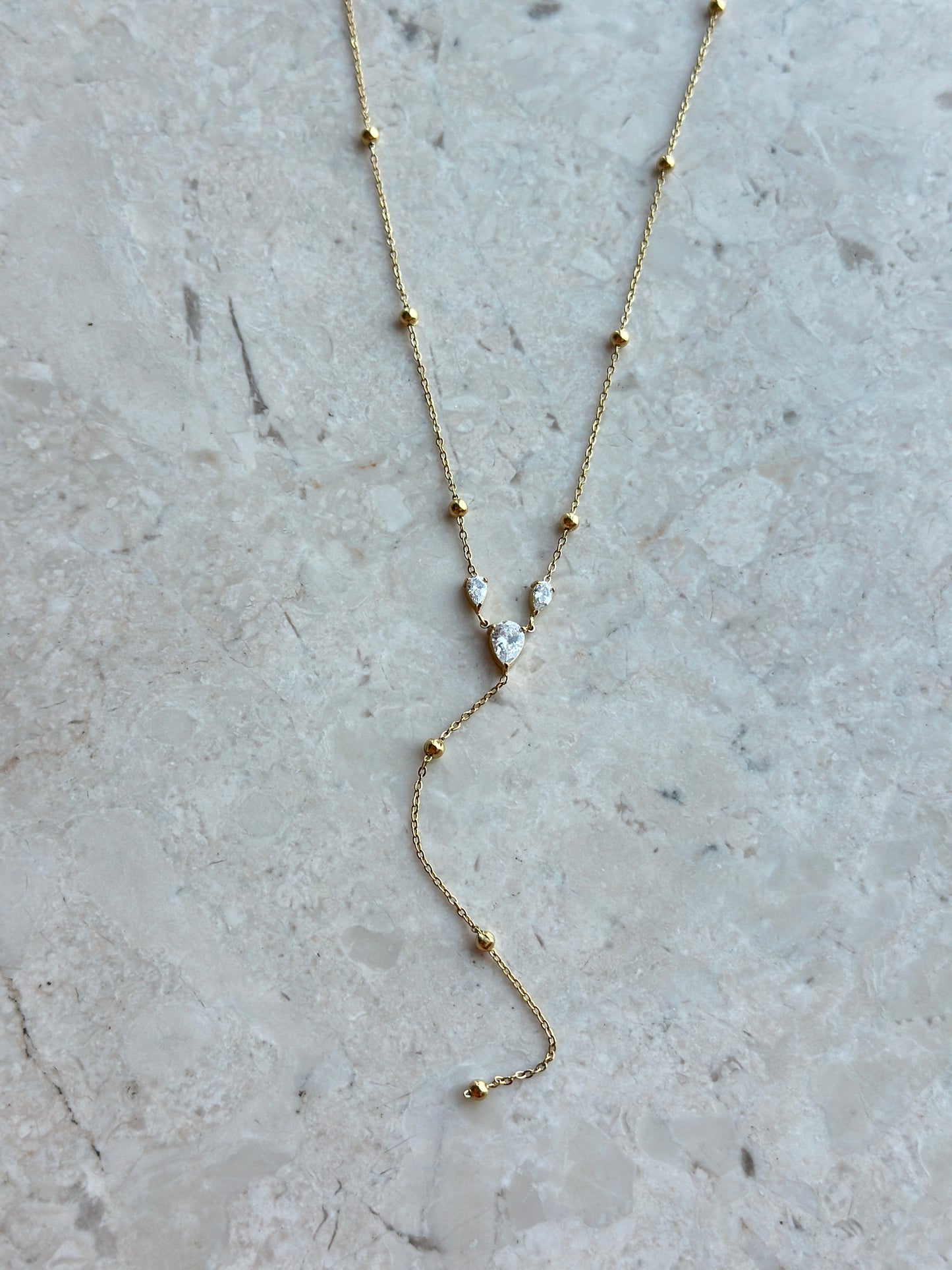 Pear Crystal Lariat Necklace