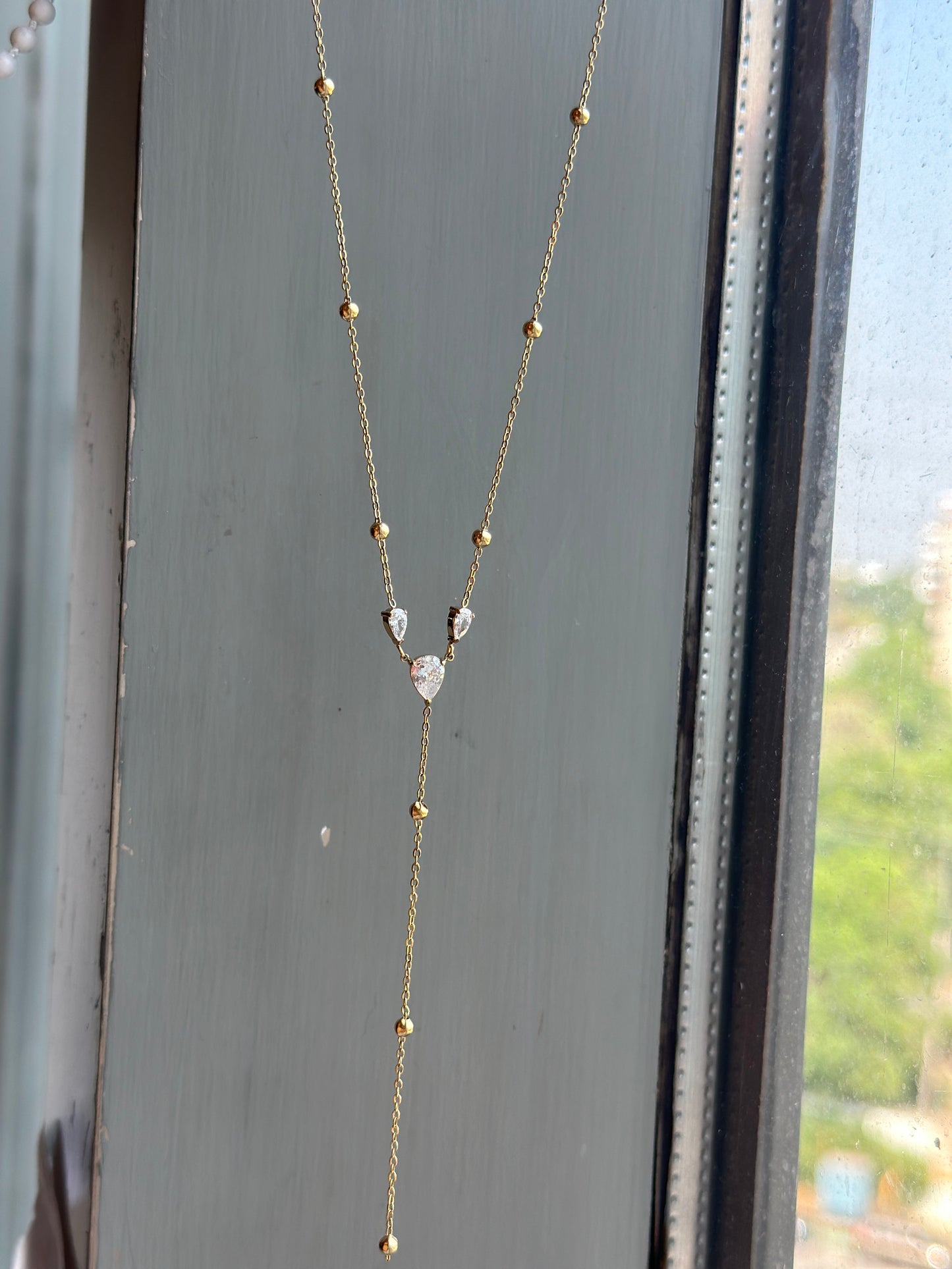 Pear Crystal Lariat Necklace
